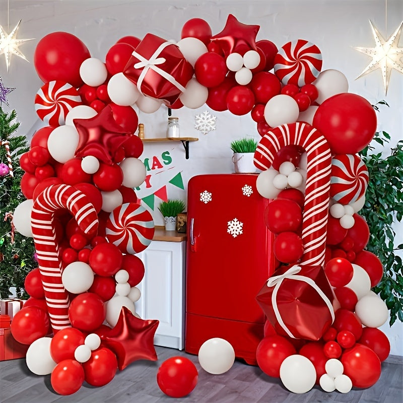 Christmas Balloon Garland Arch Kit 126pcs with Candy Cane, Gift Box, Red Star Balloons for Party Decorations, Holiday, Thanksgiving, New Year, House Decor by MZYi.LINGER Suitable for Ages 14+