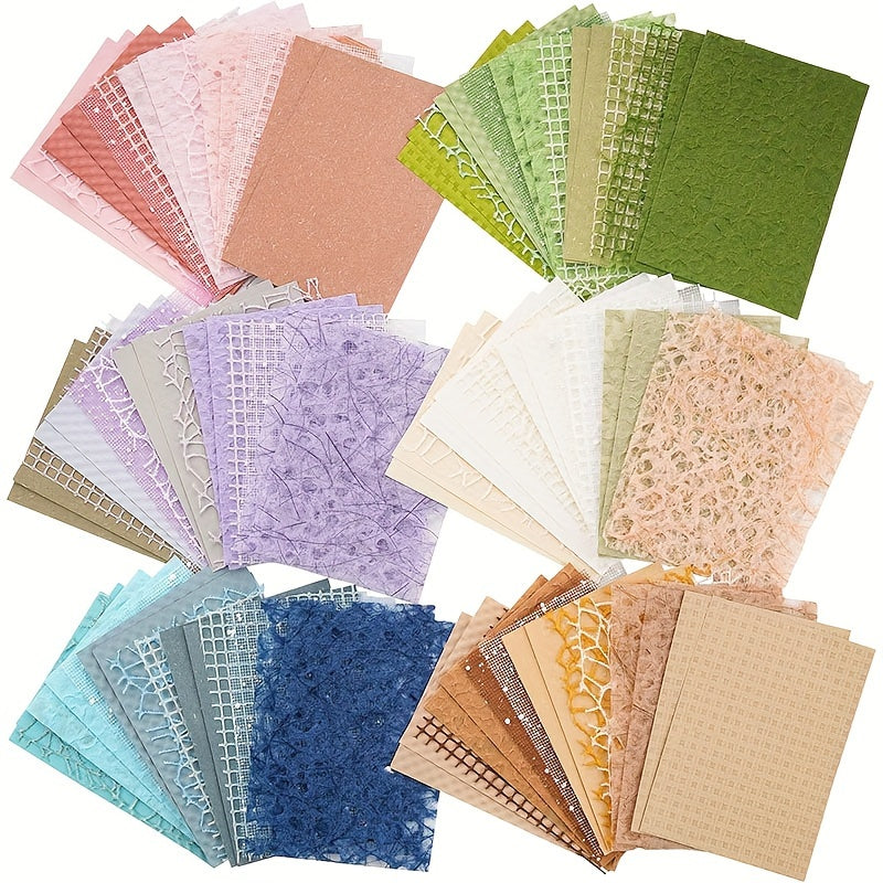 1 set 96 Sheets of Textured Scrapbook Paper and Mesh Bric-a-Brac Set, 6pcs Mixed Specialty Papers, Suitable for Scrapbooking Supplies, Garbage Diary Stickers, Collage Card Decorations