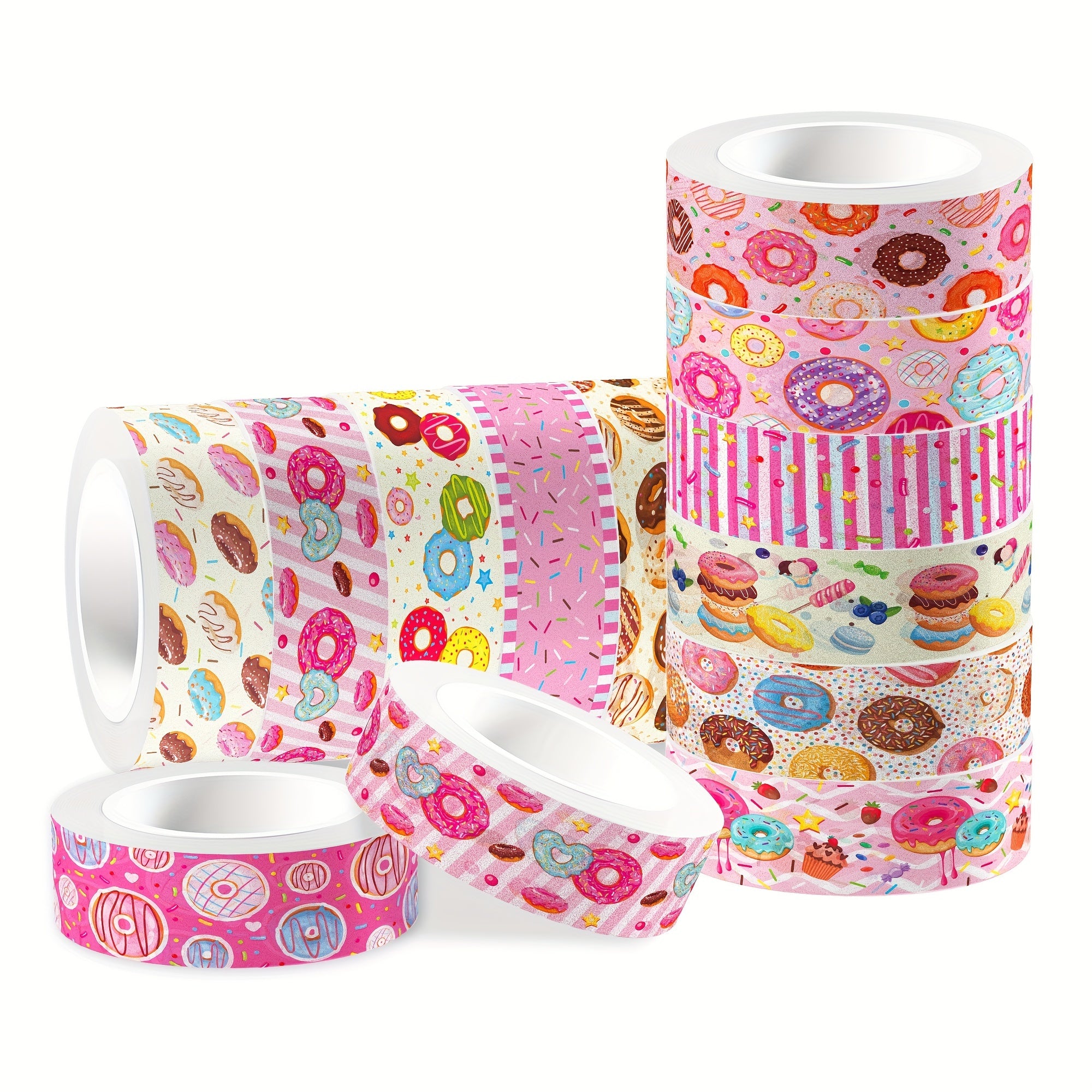 12 Rolls Sweet Donuts Washi Tape Masking Tape Decorative Paper Sticker for Scrapbook Journal DIY Craft Gift Wrapping