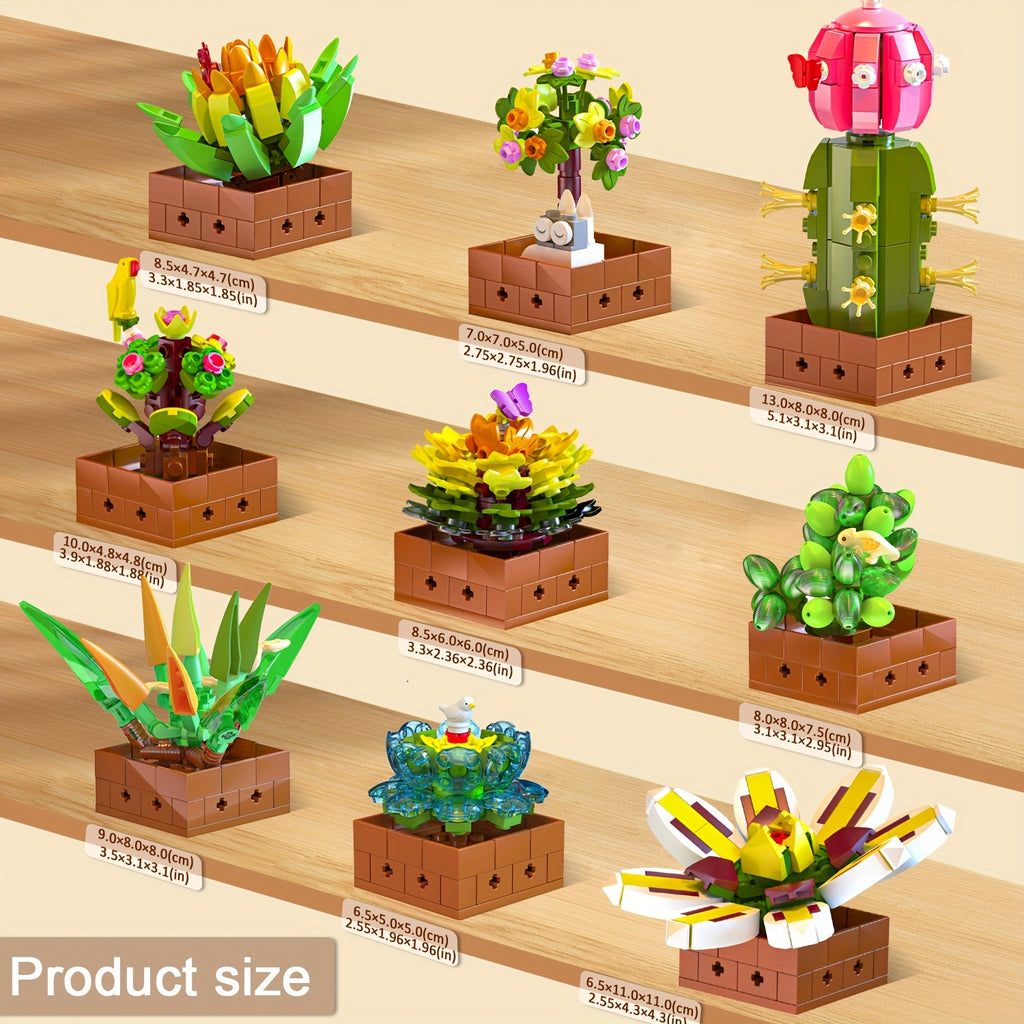 9 Succulents Plants Building Set, Flowers Botanical Collection Bonsai Artificial Plant Set Building Blocks Toy for Home House Decor Birthday Housewarming Gift for Adults Women