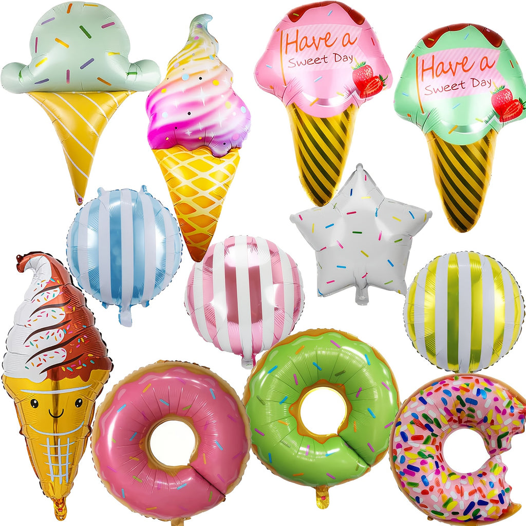 11pcs Large Donut Foil Balloons, Big Polyester Film Donuts for Kids' Birthday Party and Wedding Decorations - Cute Donut and Candy Shapes, Perfect for Children's Parties to Provide Great Decoration Effects, Donut-Themed Celeb