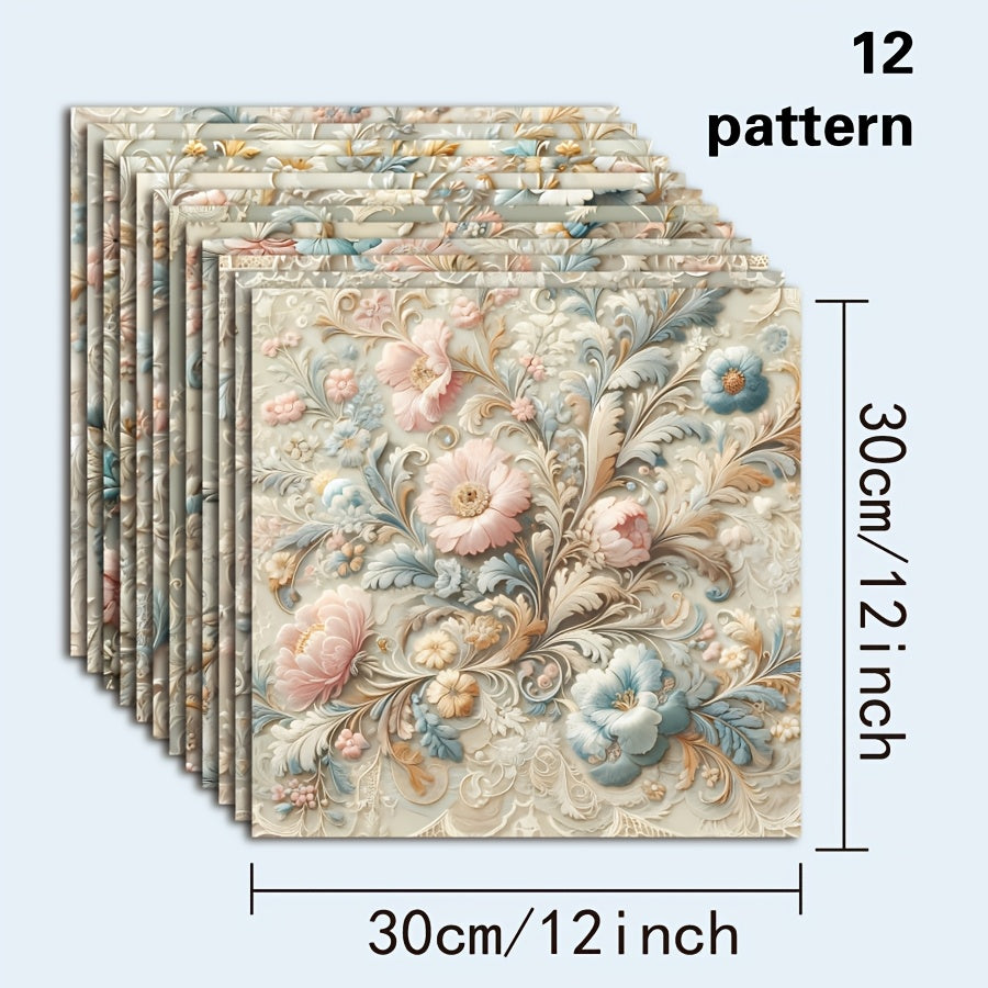 12/24/36/48 Sheets 3D Embossed Floral Scrapbook Paper Pad, 12x12 Inch Decorative Craft Cardstock for DIY Card Making, Art Projects & Background Supplies