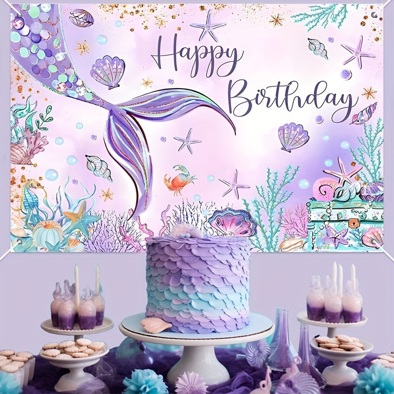 109pcs Mermaid Themed Background Cloth Balloon Tablecloth Set, Purple Mermaid Balloon Set, Mermaid Tail Balloons Arch Kit With Background Banner, Birthday Decorations Baby Shower Event And Party Supplies