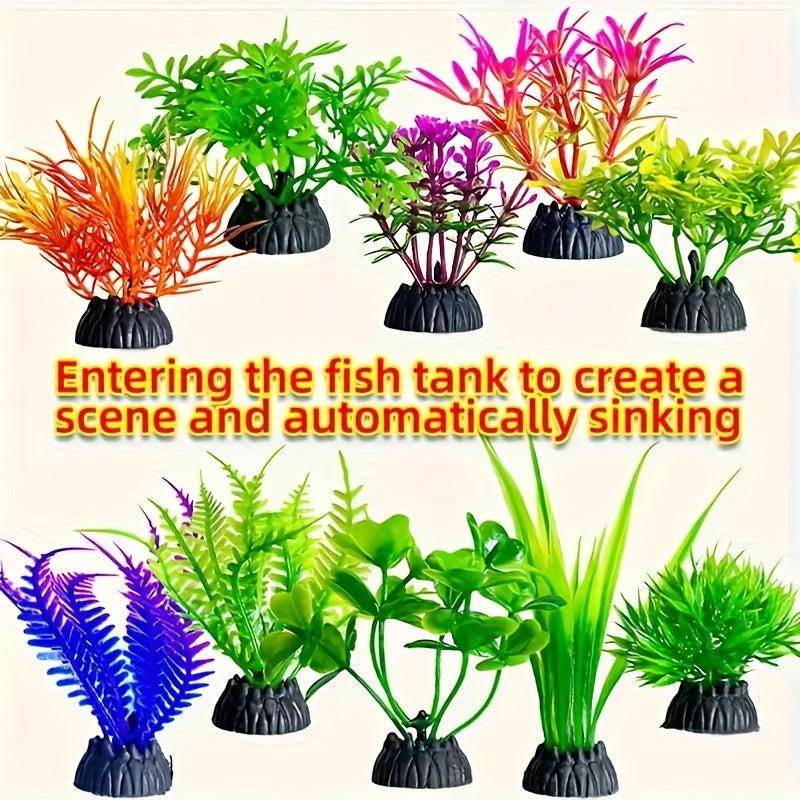 Colorful Ocean - 5-Piece Vibrant Aquarium Artificial Plant Set, Durable PVC, Realistic Fish Tank Decorations with Automatically Sinking Base