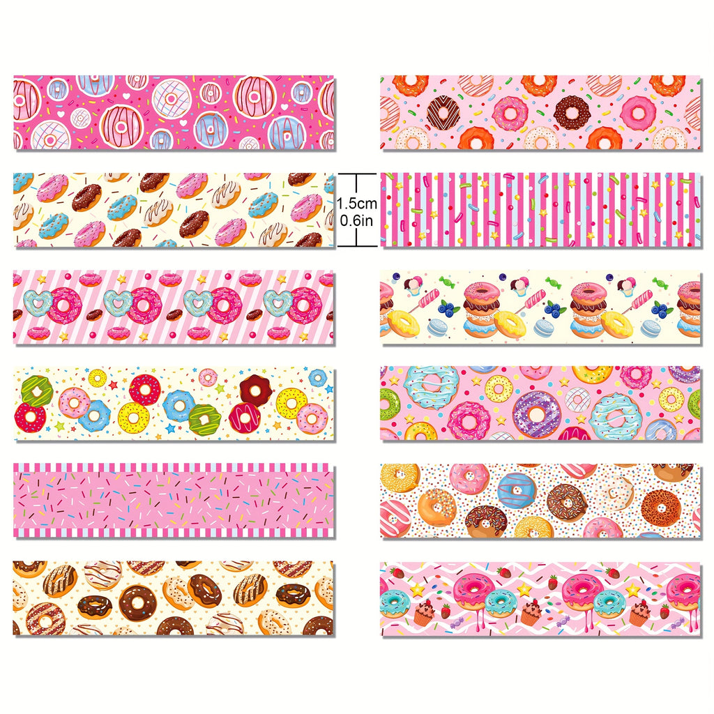 12 Rolls Sweet Donuts Washi Tape Masking Tape Decorative Paper Sticker for Scrapbook Journal DIY Craft Gift Wrapping
