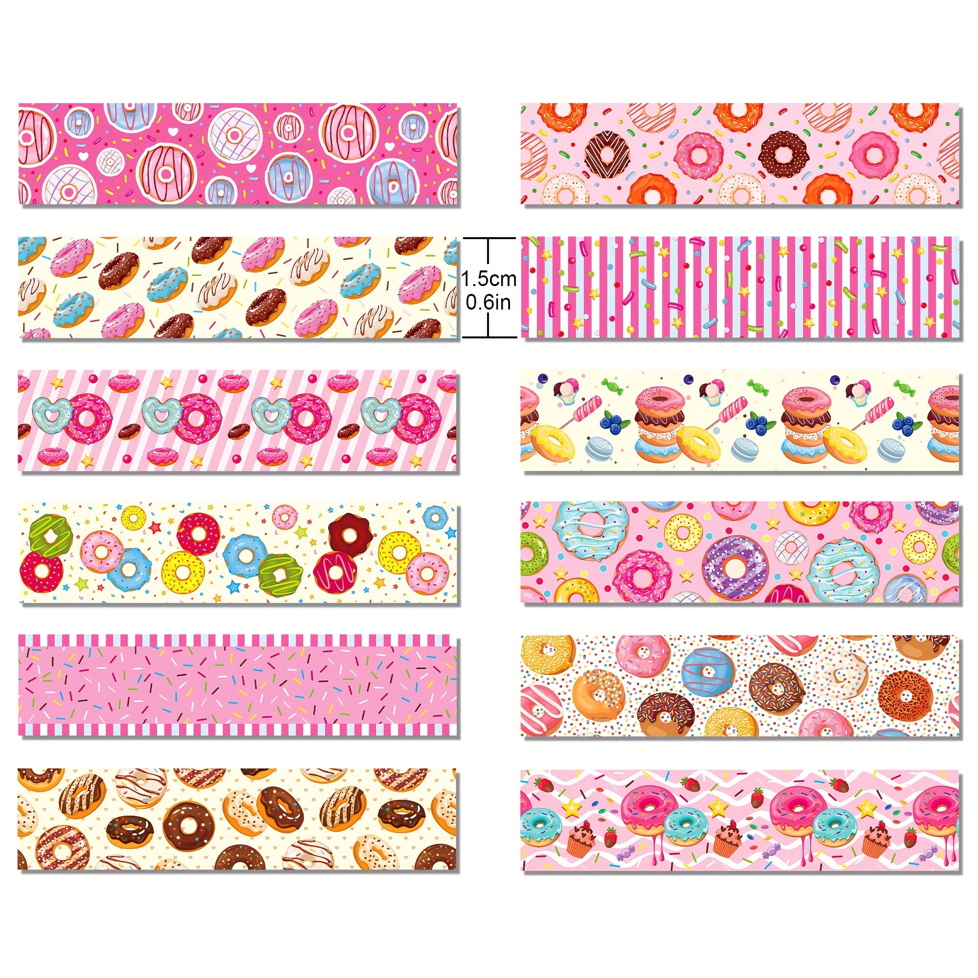 12 Rolls Sweet Donuts Washi Tape Masking Tape Decorative Paper Sticker for Scrapbook Journal DIY Craft Gift Wrapping