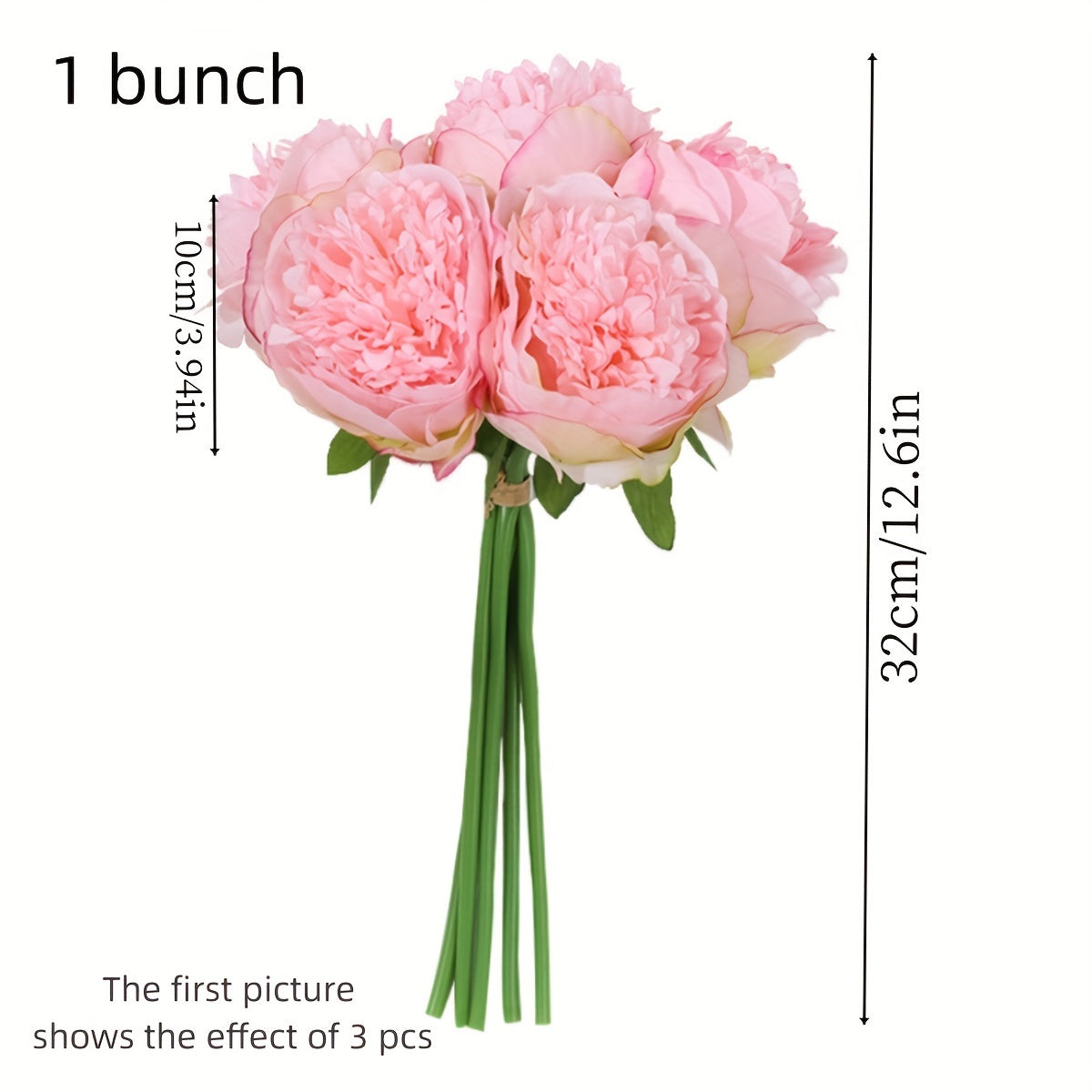 1 Bunch of 5 Handmade Peonies - Pink Artificial Flowers for Home Decor, Wedding Decorations, and Photography Props, Realistic Polyester Fabric, Perfect for Vases or Table Centerpieces, Seasonal Decoration | Realistic Floral A