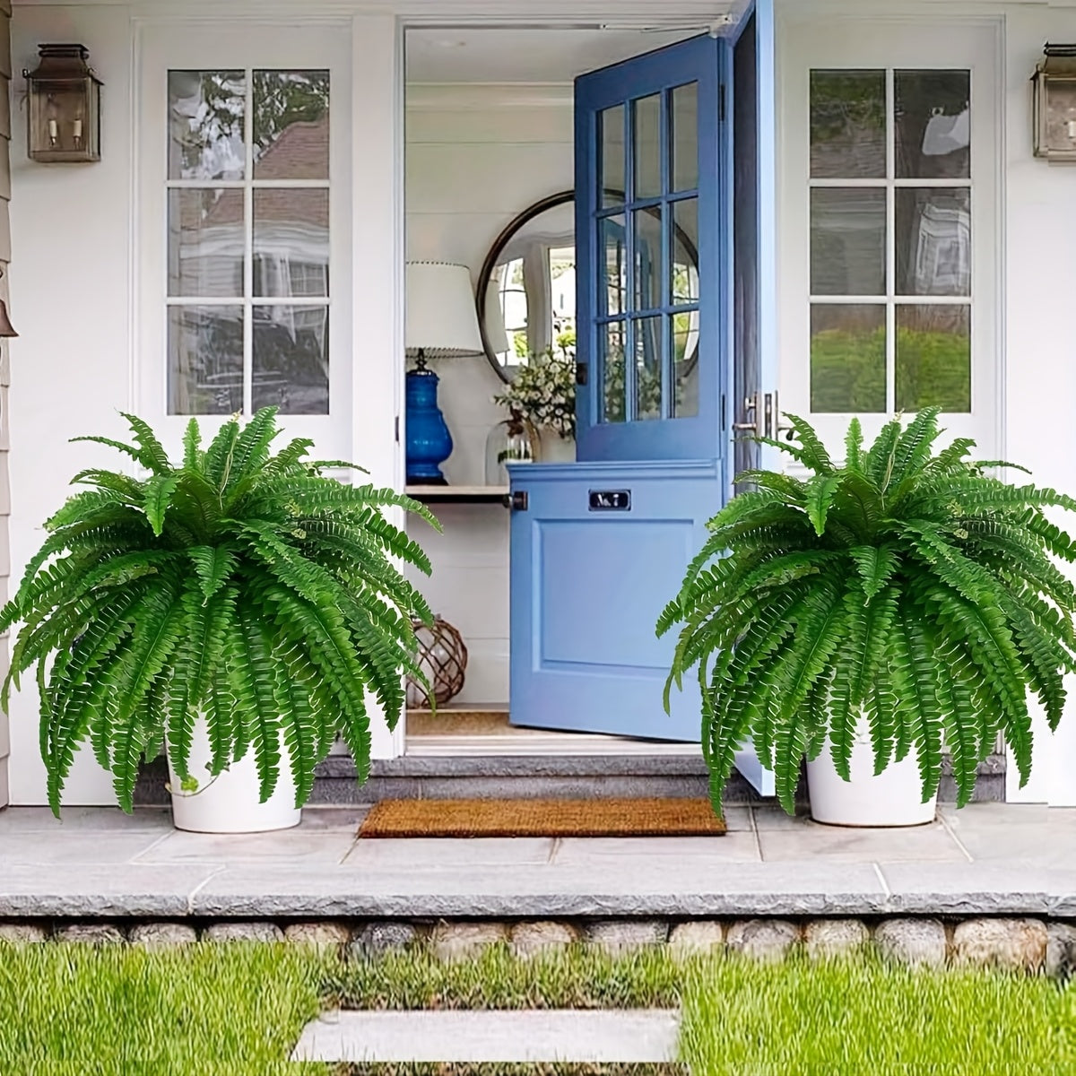 4 Large Boston Fern Greenery, 34-Inch Artificial Plant, Suitable for Outdoor Use, Home Office, Garden Porch Barn Decoration, Wedding Anniversary Festivals (Easter, Mother'S Day, Earth Day), Spring And Summer Display, Indoor A