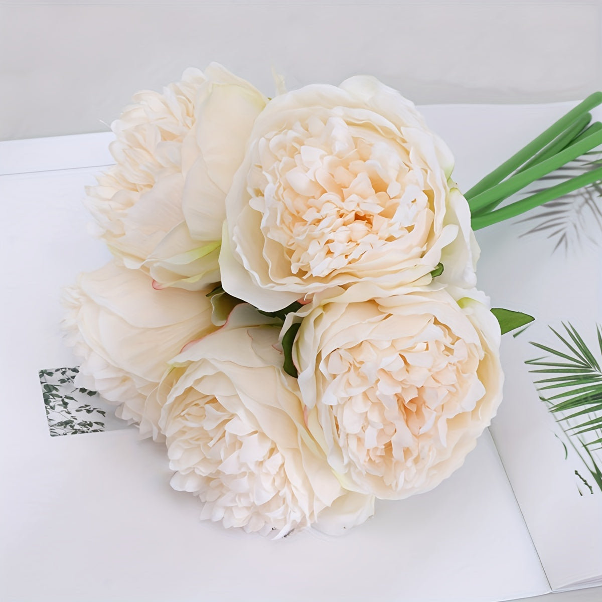 1 Bunch of 5 Handmade Peonies - Pink Artificial Flowers for Home Decor, Wedding Decorations, and Photography Props, Realistic Polyester Fabric, Perfect for Vases or Table Centerpieces, Seasonal Decoration | Realistic Floral A