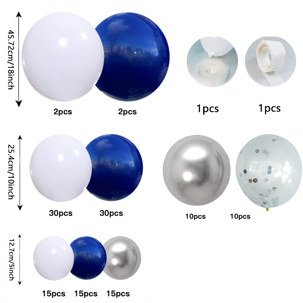 131pcs, Ink Blue Silvery White Balloon Arch Set 10 "' Birthday Wedding Party Background Decoration Party Supplies Required