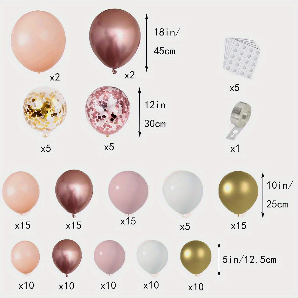 Rose Golden Balloon Garland Kit, 130pcs Nude Pink Golden & White Balloons With Confetti For Wedding, & Bridal Shower Decorations, Girl Birthday Party Decor