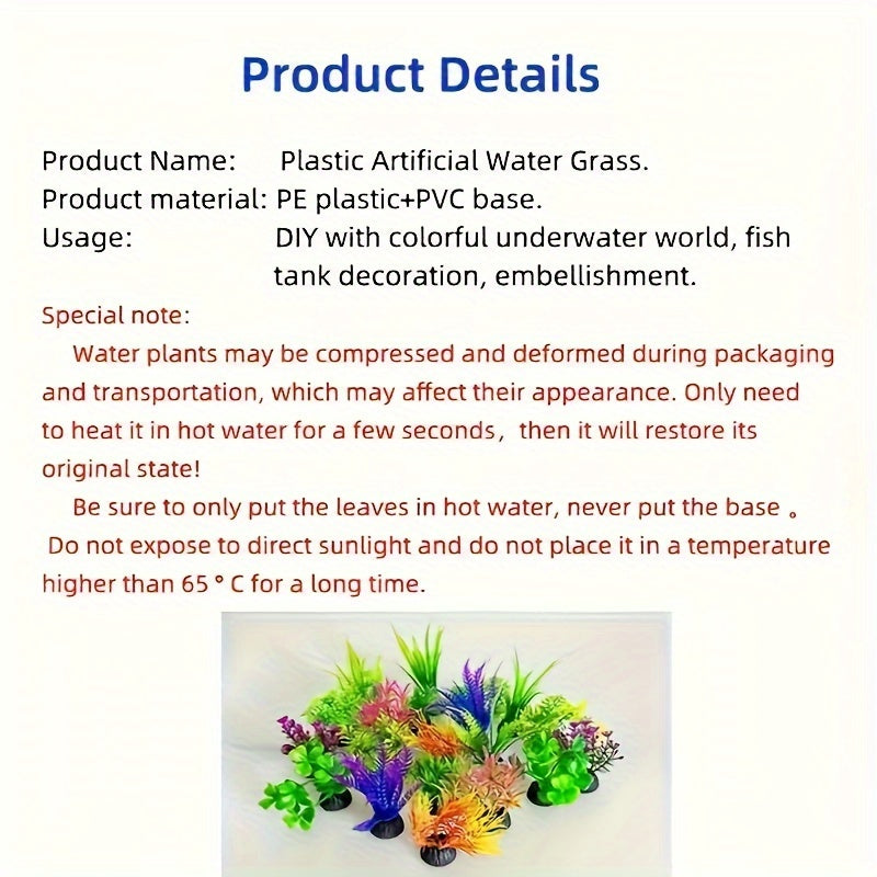 Colorful Ocean - 5-Piece Vibrant Aquarium Artificial Plant Set, Durable PVC, Realistic Fish Tank Decorations with Automatically Sinking Base