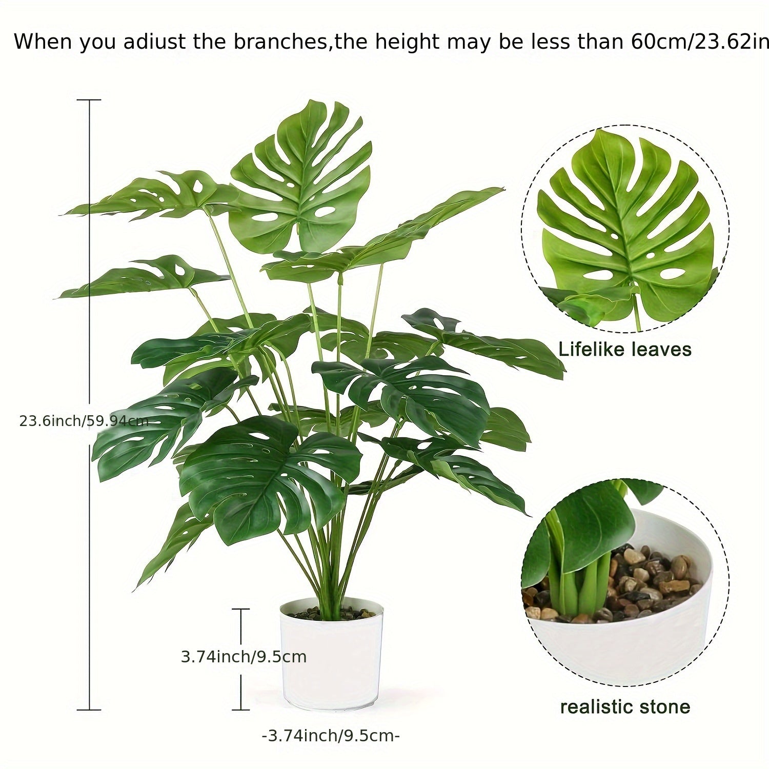 1pc Large Artificial Monstera Deliciosa Plant - Realistic Indoor Decorations with 55cm/21.65inch Tall Pot, Lush Green Leaves for Home Office Desk Decor, Low-Maintenance Fake Plant with Natural Look