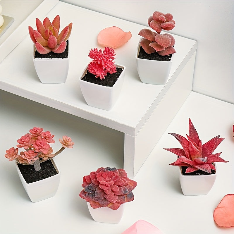 6pcs Mini Artificial Succulent Plants with White Ceramic Pots - Realistic, Low-Maintenance, and Space-Saving Decor for Desktop, Window, and Bookshelf - Perfect for Home, Office, and Indoor Decorations