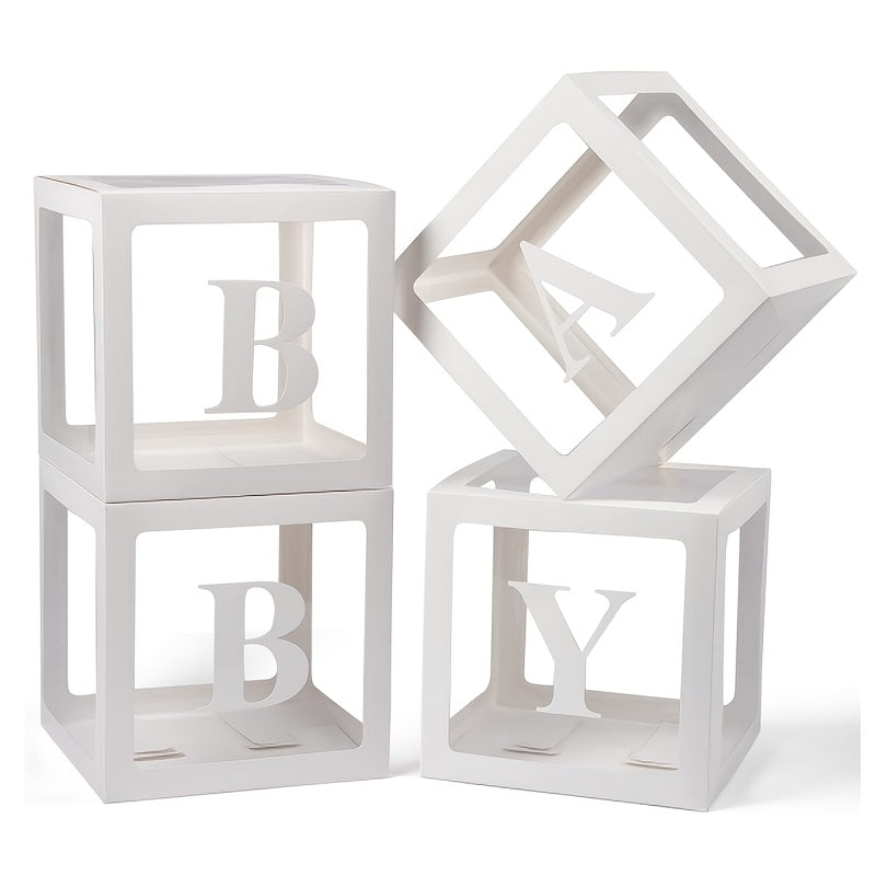 9.85-Inch White Transparent Youngsters Letter Gift Box - Elegant Square Balloon Box for Youngsters Showers, Birthdays & Gender Reveals (Balloons Not Included), Celebration Decoration | Modern Gift Box | Paperboard Constructio