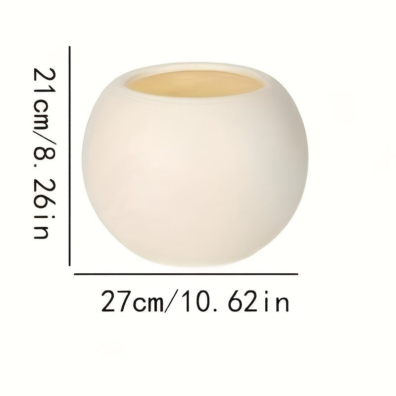 1pc Modern White Spherical Plastic Planter, 8.26in×10.62in - Ideal for Floor-to-Ceiling Artificial Plant Decoration, Stylish Home and Office Decor, Indoor Plant Potted|Minimalist Planter|Smooth Plastic Finish, Artificial Pla