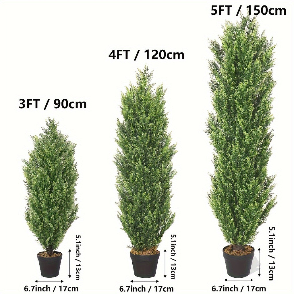 2pcs,, Simulation Cedar Tree, 5ft Tall Artificial Plant Tree, Simulation Plant, Premium Plastic Material, Home Decoration, Suitable For Yard, Living Room, Front Room, Doorway, Christmas Decoration