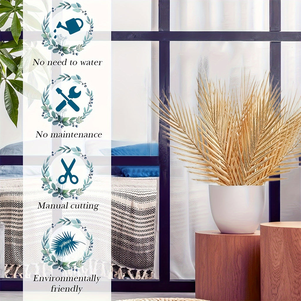 6pcs Golden Artificial Palm Leaves, 17" Fake Tropical Plant Faux Flowers For Indoor Outdoor Home Table Centerpiece Vase Filler Wedding Birthday Party  Halloween Gift