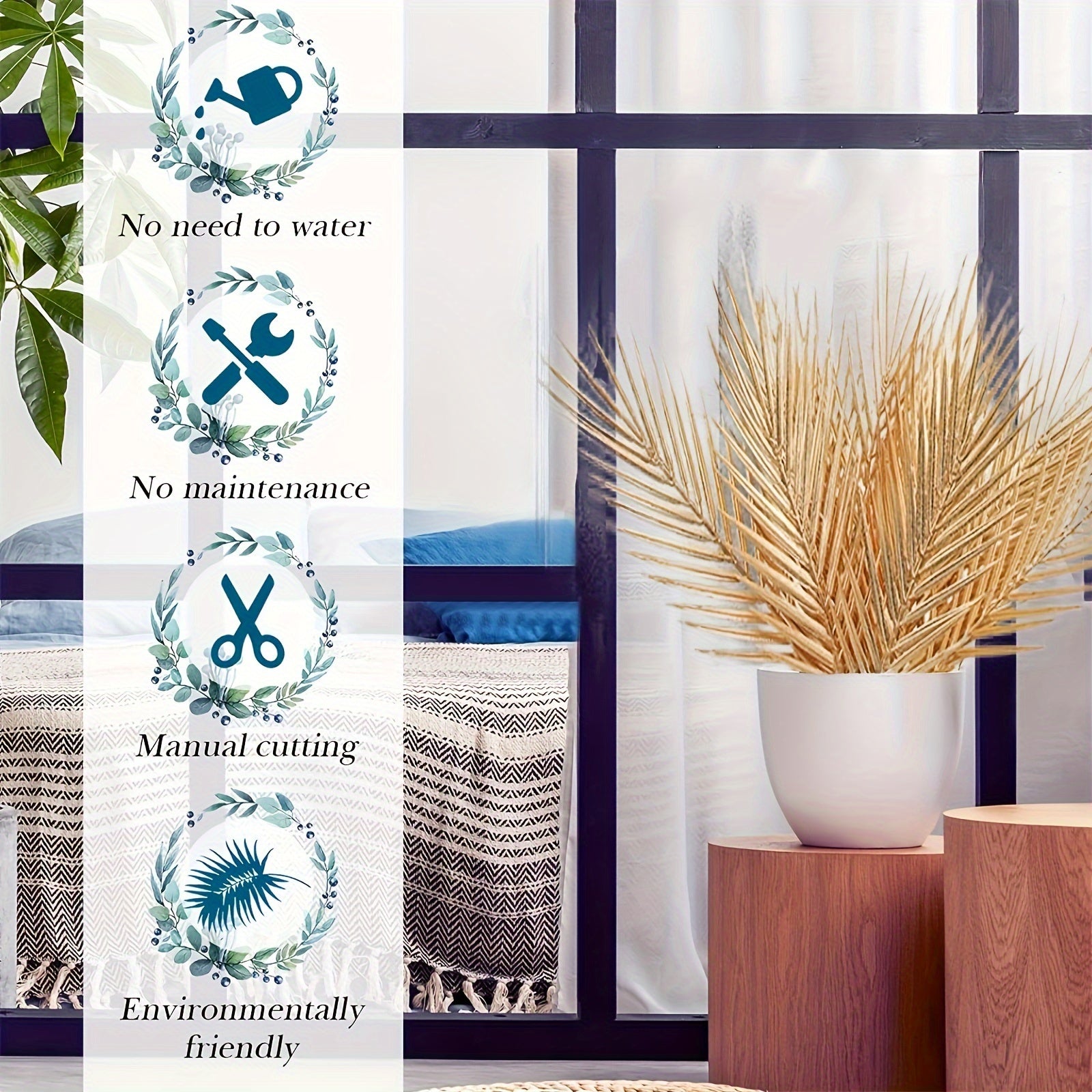 6pcs Golden Artificial Palm Leaves, 17" Fake Tropical Plant Faux Flowers For Indoor Outdoor Home Table Centerpiece Vase Filler Wedding Birthday Party  Halloween Gift