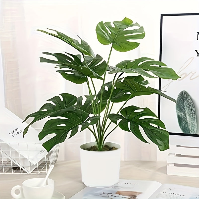 1pc Large Artificial Monstera Deliciosa Plant - Realistic Indoor Decorations with 55cm/21.65inch Tall Pot, Lush Green Leaves for Home Office Desk Decor, Low-Maintenance Fake Plant with Natural Look