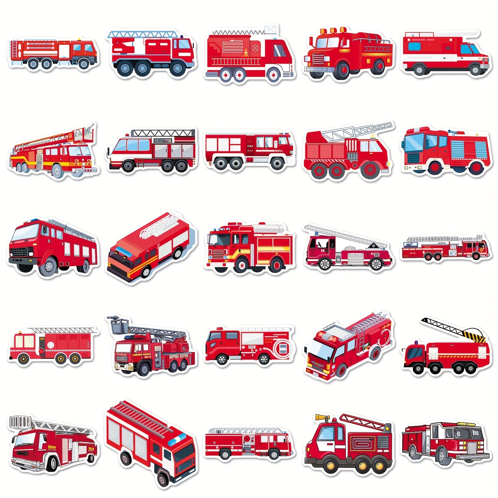100pcs Fire Truck Vinyl Stickers, Cartoon Theme, Mixed Color, Self-Adhesive, Reusable, Glossy Finish, Irregular Shape, Crystal Embellishment, for Scrapbook, Diary, Skateboard, Water Bottle, Car Decoration, Glass Surface Recom
