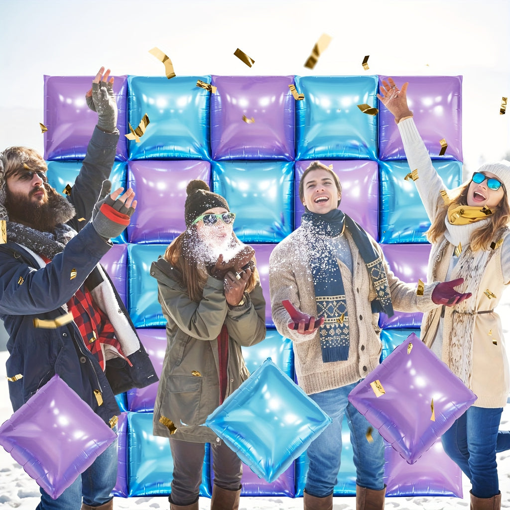 27 Pack, Blue And Purple Square Foil Balloons Wall, 19 Inch Double Sided Chrome Square Balloon Kit For Party, Princess Wedding, Anniversary, Birthday for party Decorations.