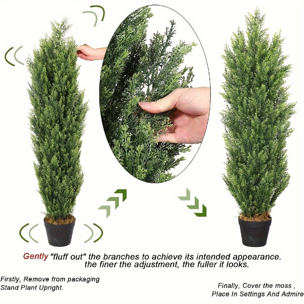 2pcs,, Simulation Cedar Tree, 5ft Tall Artificial Plant Tree, Simulation Plant, Premium Plastic Material, Home Decoration, Suitable For Yard, Living Room, Front Room, Doorway, Christmas Decoration