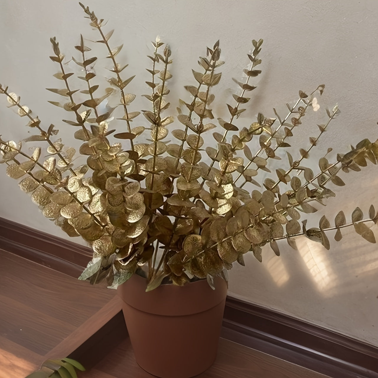 20pcs, Golden Artificial Eucalyptus Stems And Leaves For Wedding Centerpieces And Farmhouse Decor - Realistic Greenery Branches For Flower Arrangements And Home Decor