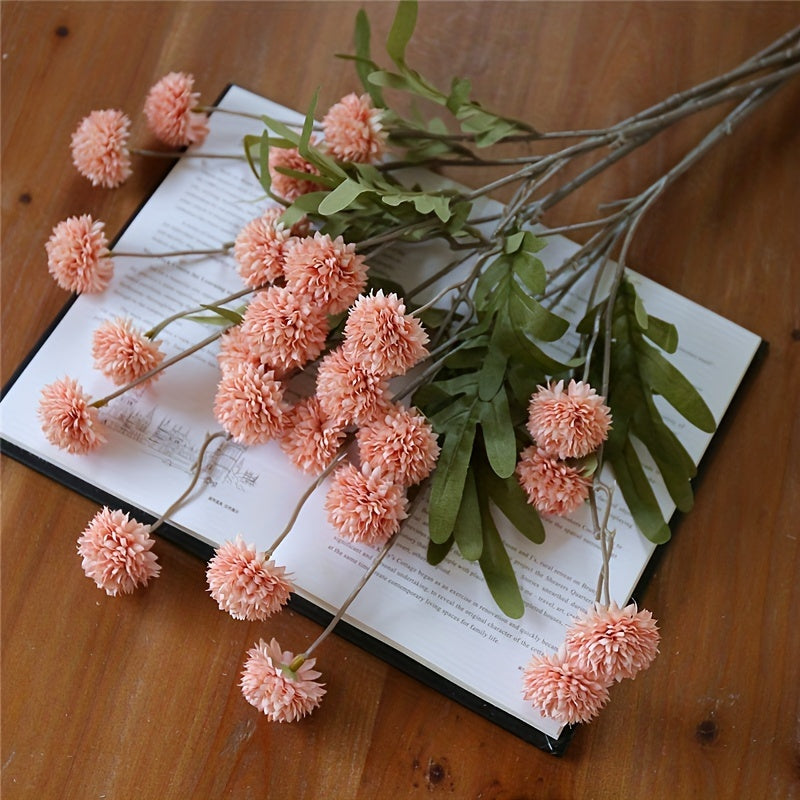 5pcs Autumn Dandelion Simulation Flowers, Artificial Flowers Ball Chrysanthemums, Autumn Thanksgiving Halloween Harvest Decor, Autumn Decor, Home Decor, Room Decor, Wedding Decor