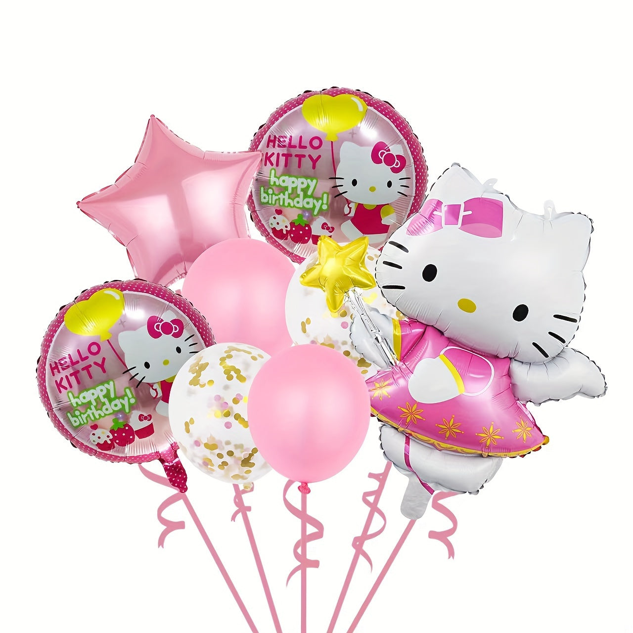 10pcs Vibrant Hello Kitty Balloon Set - Dazzling Golden Metallic & Soft Pastel Macaron Colors, Inflatable, Reusable, and Long-Lasting - Perfect for Birthday, Anniversary, Graduation, Wedding Celebrations and Themed Parties