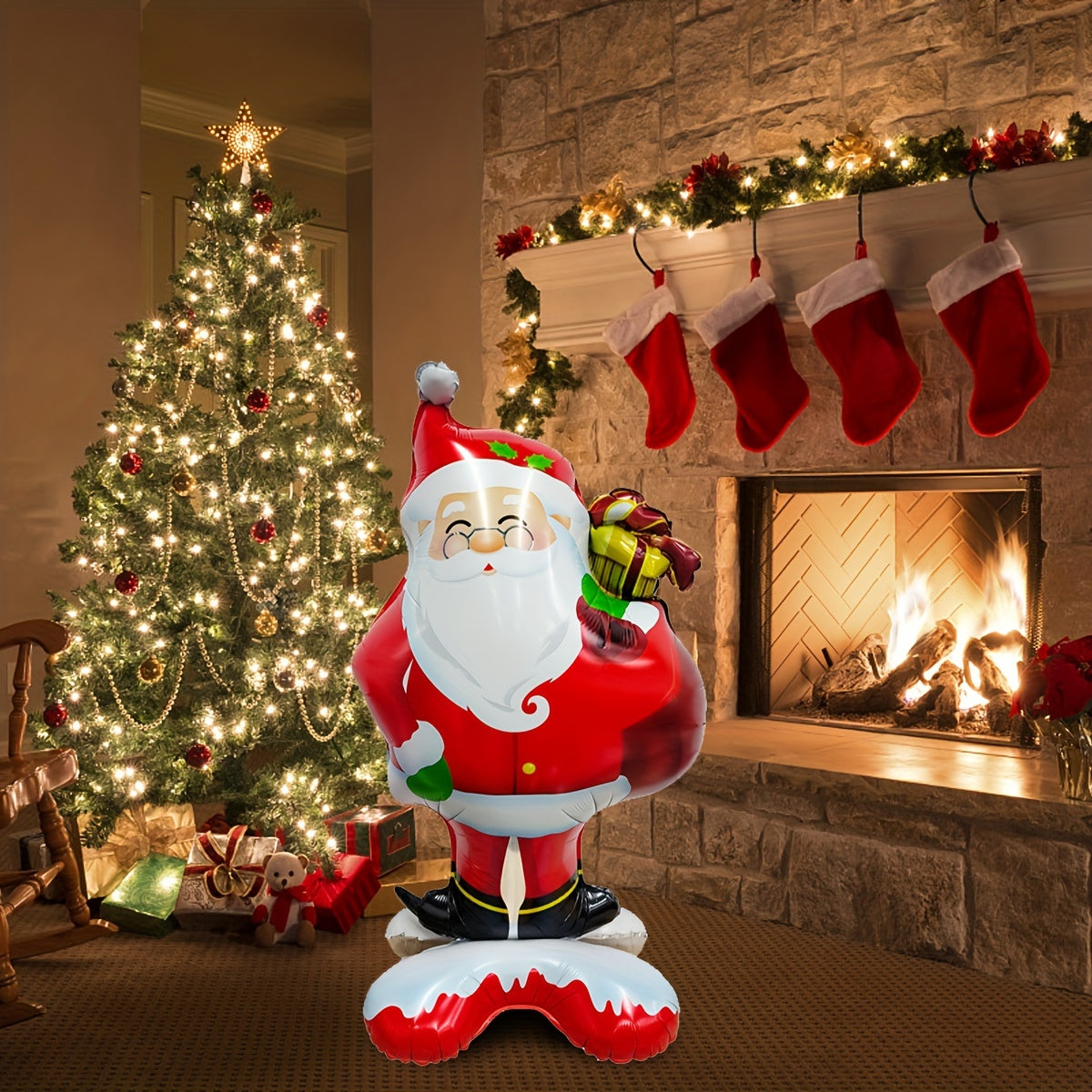 1pc New Extra Large Standing Santa Claus Foil Balloon, Christmas Holiday Indoor And Outdoor Party Decoration, Suitable For Christmas New Year Birthday Supplies Easter Gift