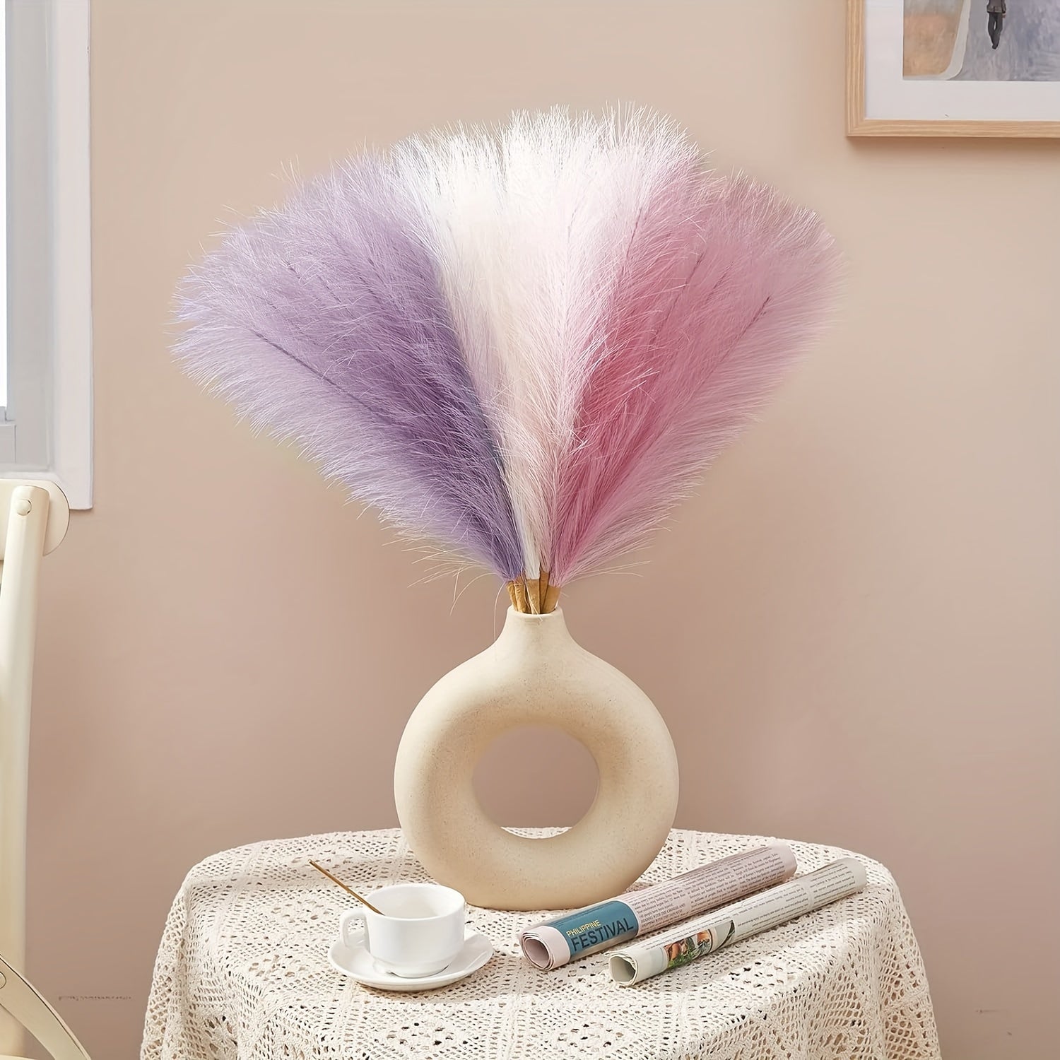 18pcs Artificial Plant Pampas Grass, 21.6in/55cm Faux Plant Vase Flower Arrangement, Fall Family Kitchen Bohemian Decoration Festival Wedding Party Decoration Atmosphere Props