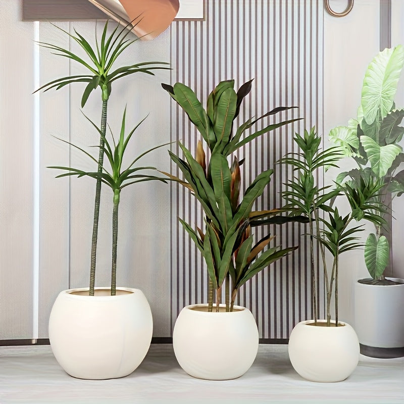 1pc Modern White Spherical Plastic Planter, 8.26in×10.62in - Ideal for Floor-to-Ceiling Artificial Plant Decoration, Stylish Home and Office Decor, Indoor Plant Potted|Minimalist Planter|Smooth Plastic Finish, Artificial Pla