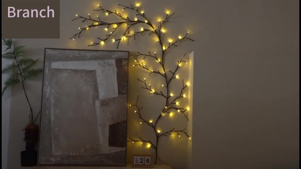 1pc Indoor Wall Decoration Artificial Plant Tree Branch Lamp, 96 LED Lit Willow Wall Lamp, For Bedroom Living Room Decoration Aesthetics Halloween Christmas Gift