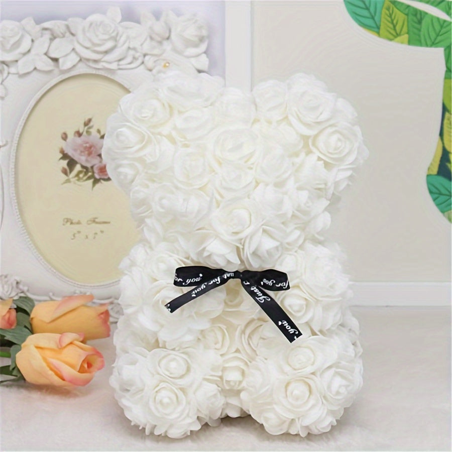 1pc, Artificial Rose Bear 9.84inch Artificial Foam Flower Terry Bear, Rose Bear Gifts For Mother Grandmother On Mother's Day, Perfect Gift For Valentine's Day, Anniversary, Wedding, Creative Gift For Birthday Christmas