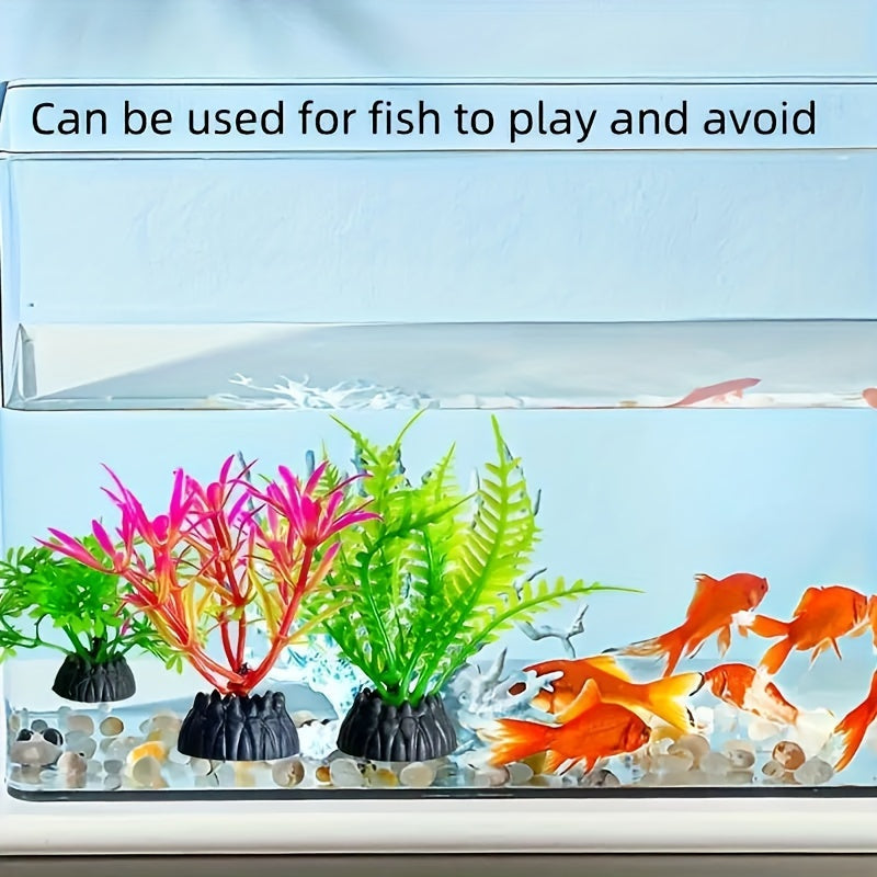 Colorful Ocean - 5-Piece Vibrant Aquarium Artificial Plant Set, Durable PVC, Realistic Fish Tank Decorations with Automatically Sinking Base