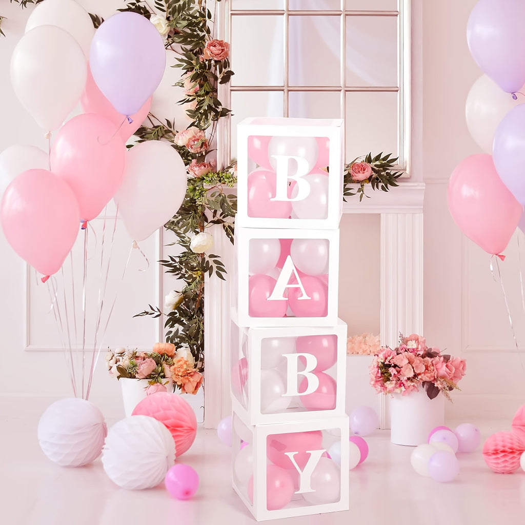 9.85-Inch White Transparent Youngsters Letter Gift Box - Elegant Square Balloon Box for Youngsters Showers, Birthdays & Gender Reveals (Balloons Not Included), Celebration Decoration | Modern Gift Box | Paperboard Constructio