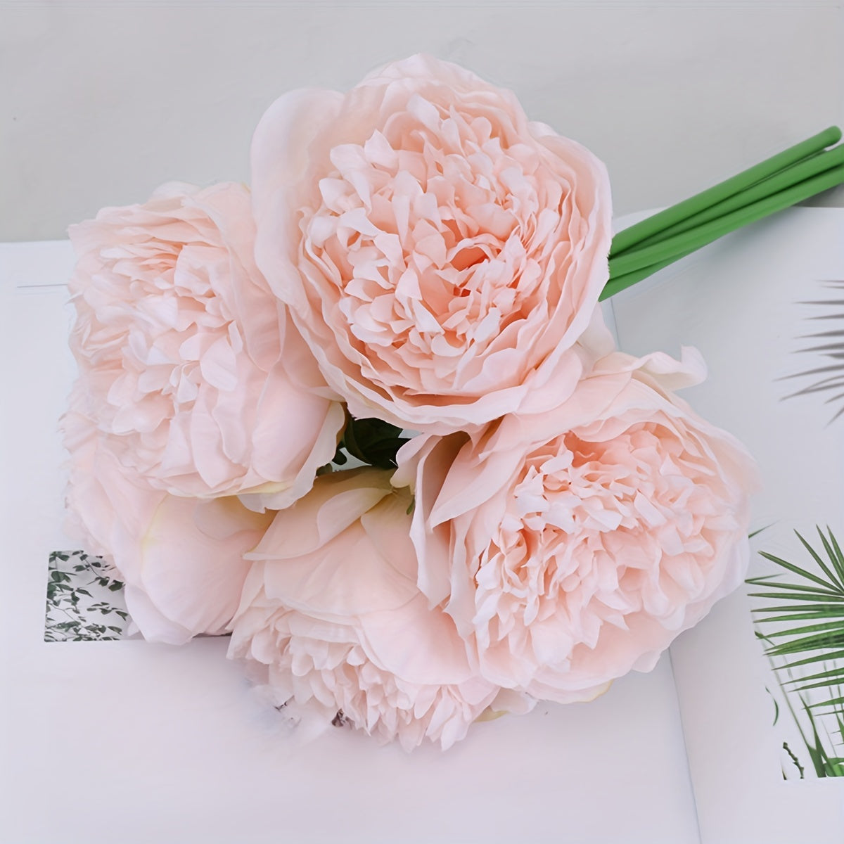 1 Bunch of 5 Handmade Peonies - Pink Artificial Flowers for Home Decor, Wedding Decorations, and Photography Props, Realistic Polyester Fabric, Perfect for Vases or Table Centerpieces, Seasonal Decoration | Realistic Floral A