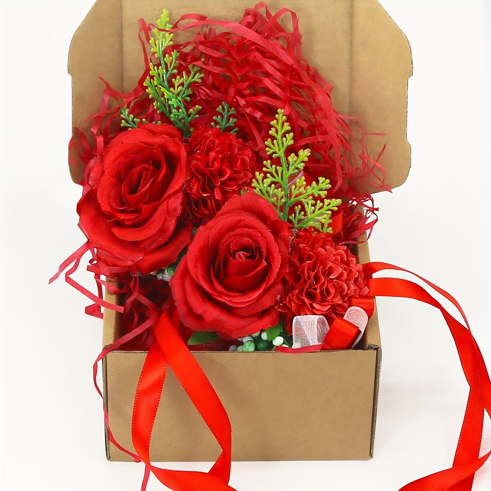 2pcs, Artificial Rose and Carnation Wrist Corsage Set for White Wedding and Prom Decorations