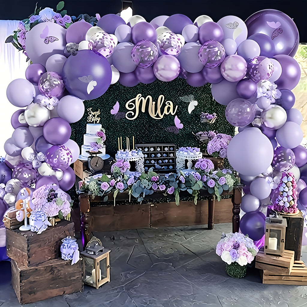 111pcs Lavender Purple Balloon Garland Kit with Metallic Confetti - Perfect for Weddings, Birthdays, Anniversaries, Valentine's Day, Wedding Balloons