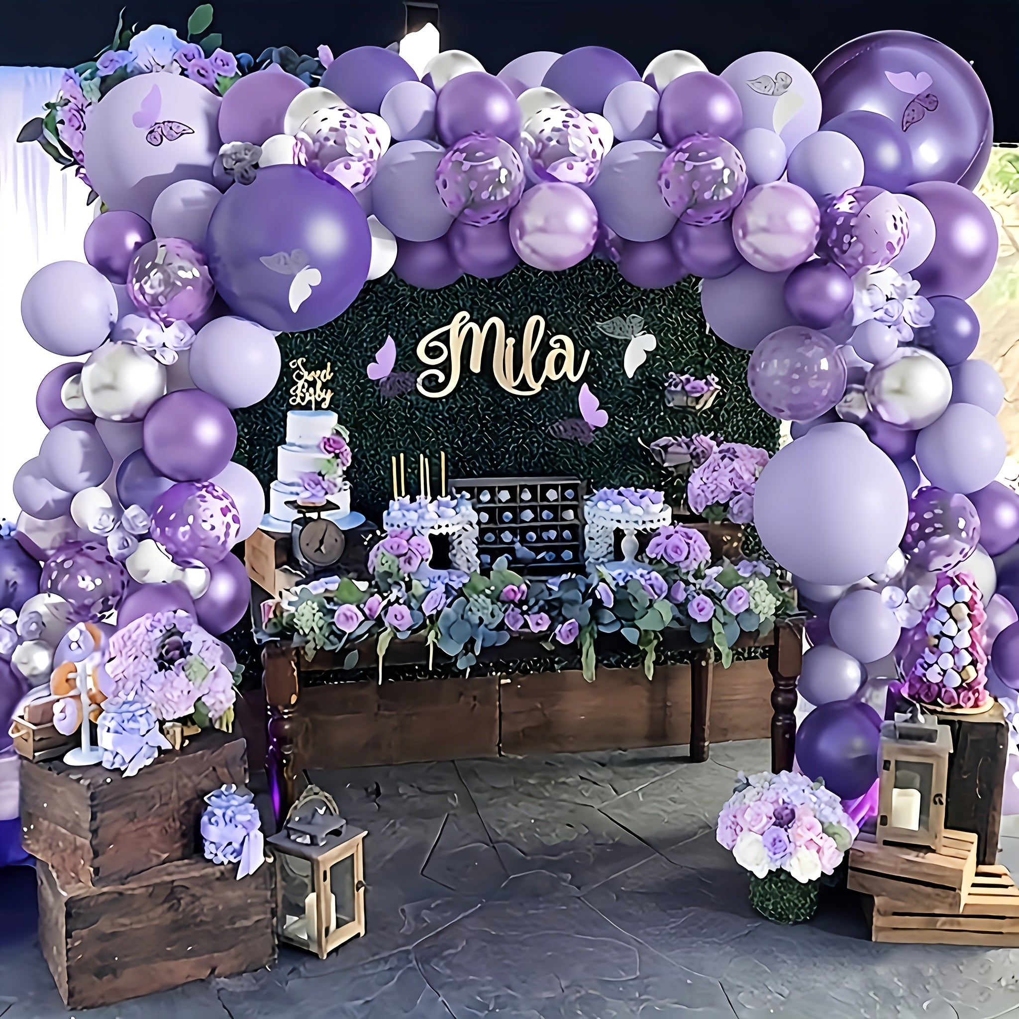 111pcs Lavender Purple Balloon Garland Kit with Metallic Confetti - Perfect for Weddings, Birthdays, Anniversaries, Valentine's Day, Wedding Balloons