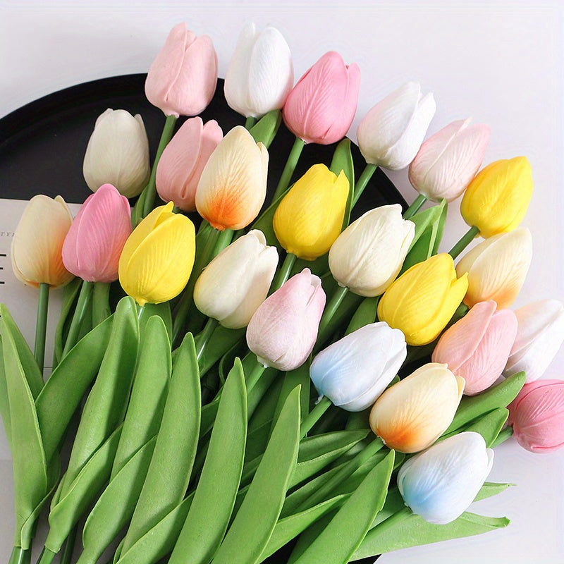 10pcs, Artificial Tulip, Artificial Flower Faux Flower Realistic Simulation Flower Blooming DIY Craft Bridal Bouquet Home Table Living Room Decoration, Indoor Outdoor Decoration