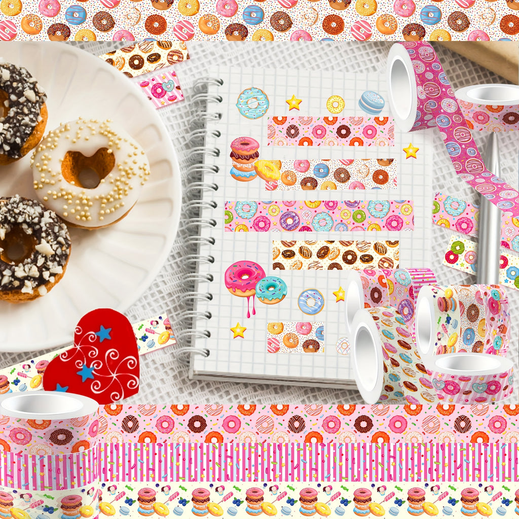 12 Rolls Sweet Donuts Washi Tape Masking Tape Decorative Paper Sticker for Scrapbook Journal DIY Craft Gift Wrapping