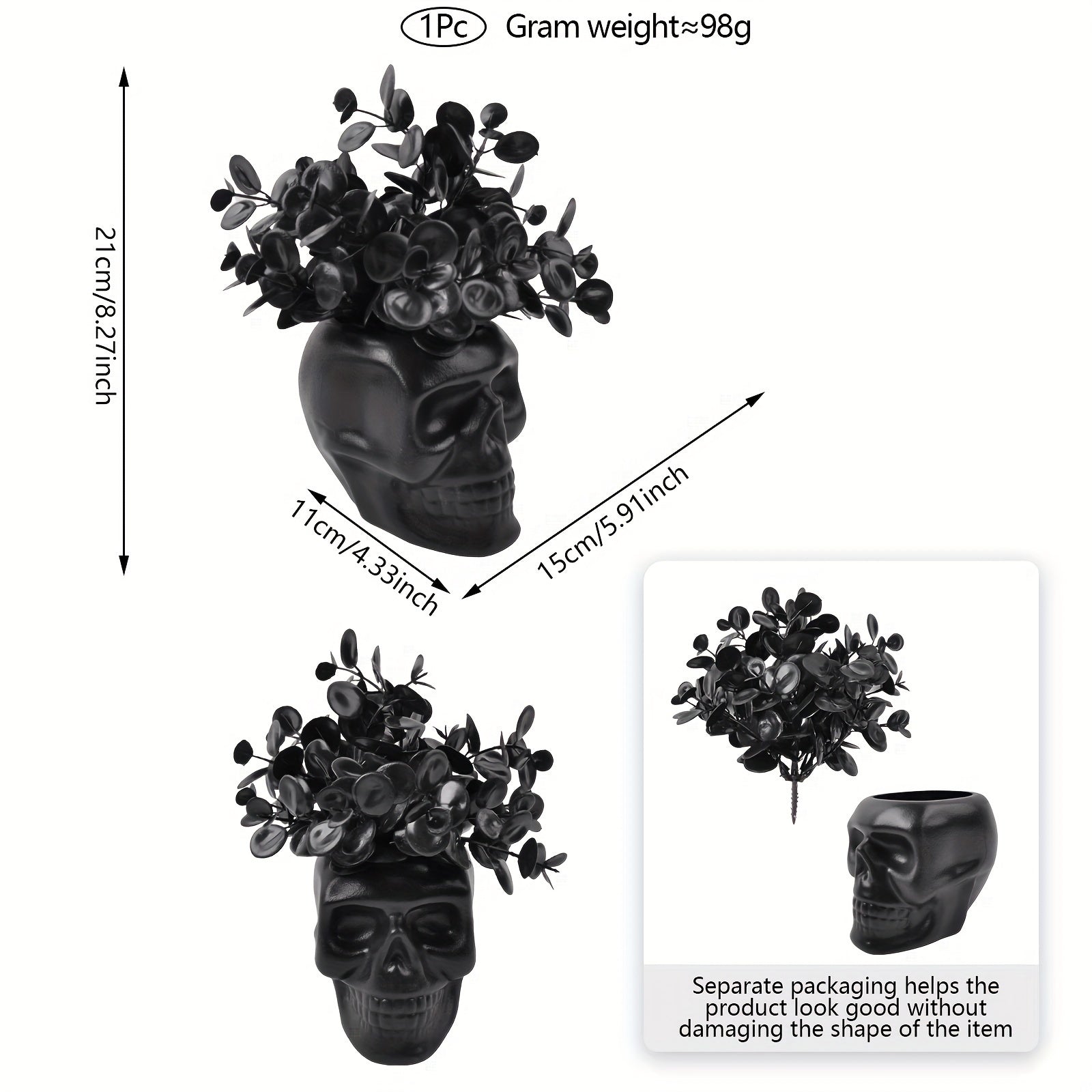 5 Kind Black Artificial Plant With Pot Halloween Decoration