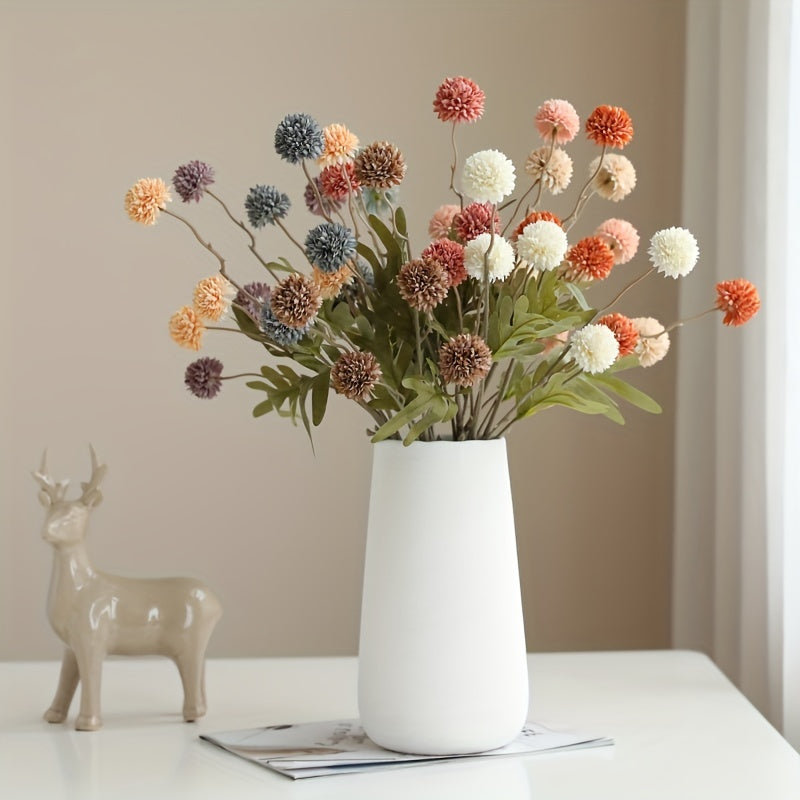 5pcs Autumn Dandelion Simulation Flowers, Artificial Flowers Ball Chrysanthemums, Autumn Thanksgiving Halloween Harvest Decor, Autumn Decor, Home Decor, Room Decor, Wedding Decor