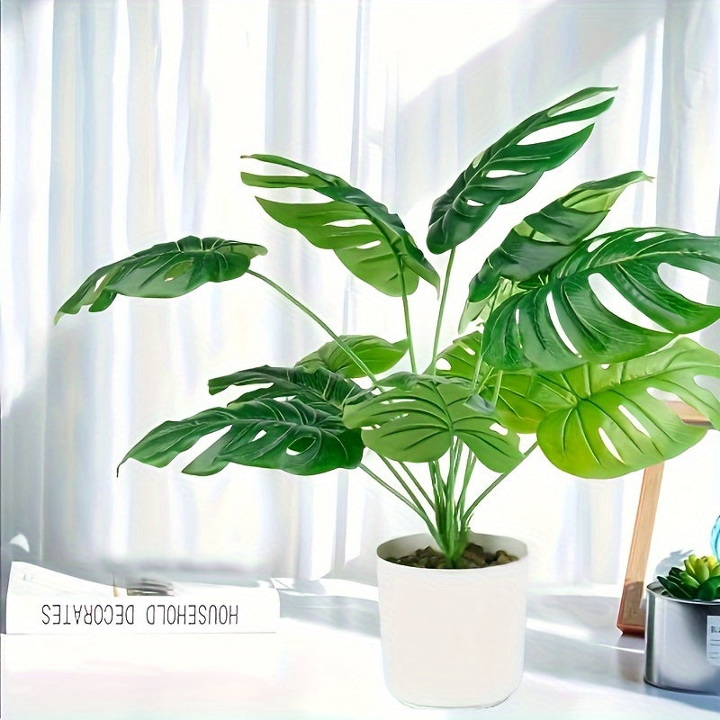 1pc Large Artificial Monstera Deliciosa Plant - Realistic Indoor Decorations with 55cm/21.65inch Tall Pot, Lush Green Leaves for Home Office Desk Decor, Low-Maintenance Fake Plant with Natural Look