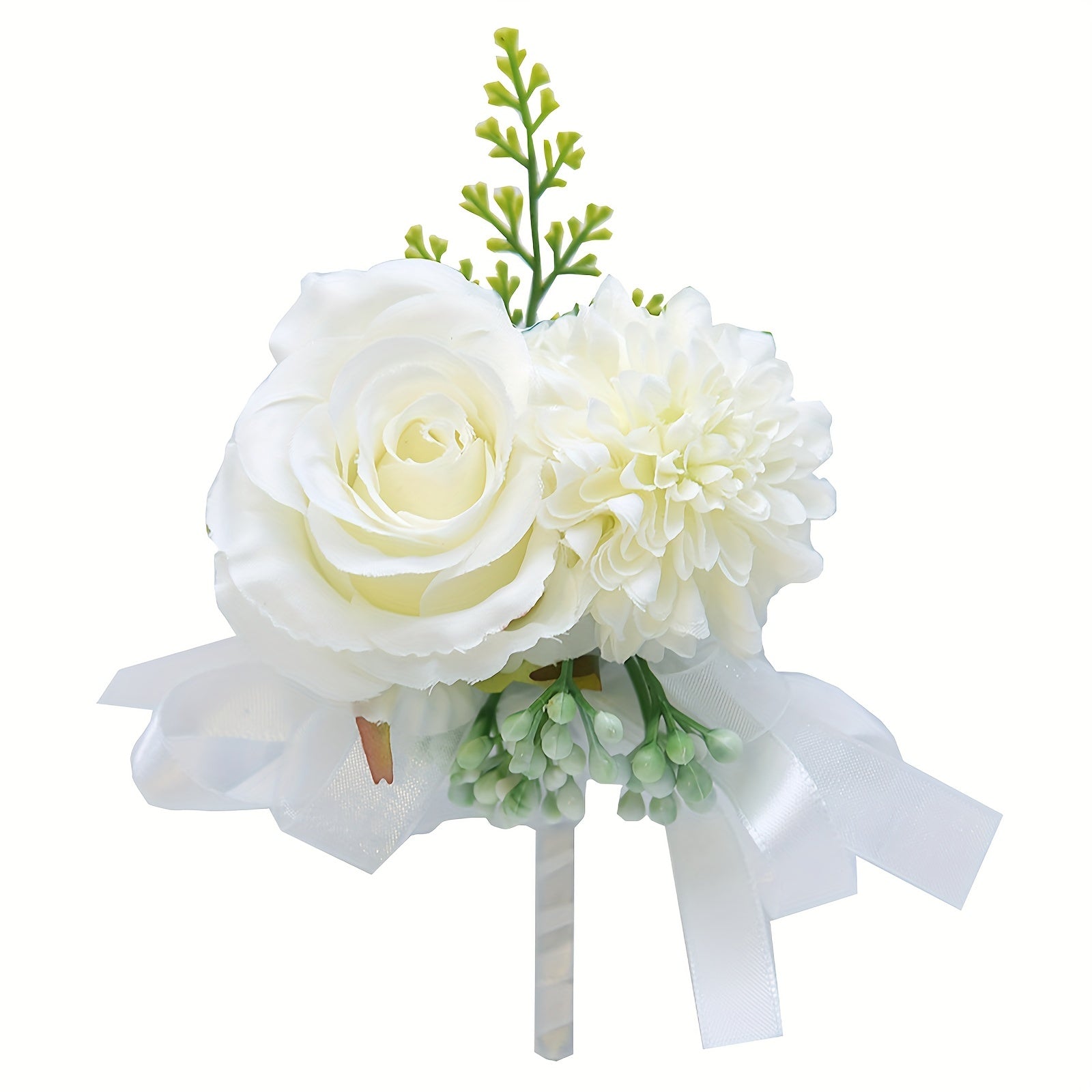 2pcs, Artificial Rose and Carnation Wrist Corsage Set for White Wedding and Prom Decorations