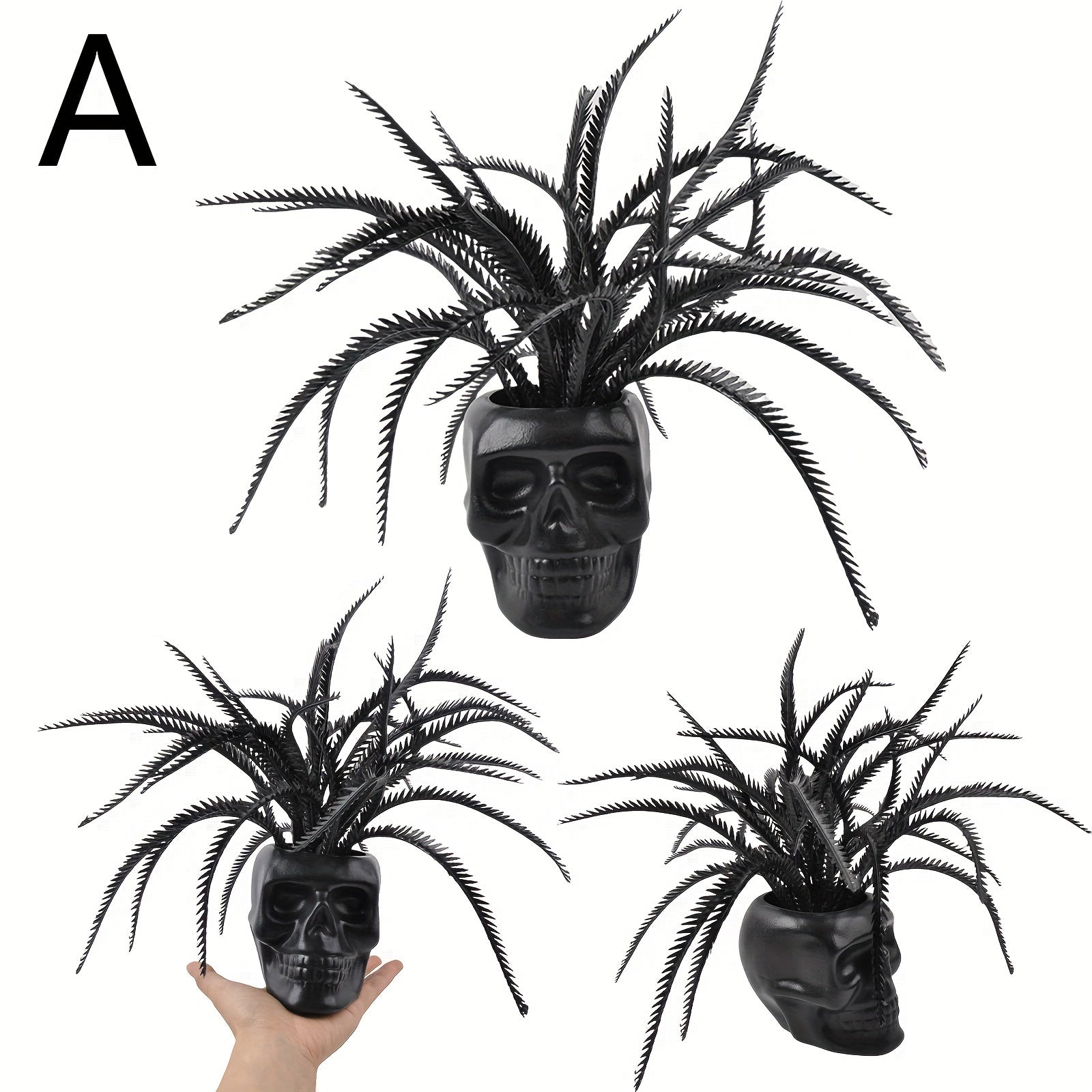 5 Kind Black Artificial Plant With Pot Halloween Decoration