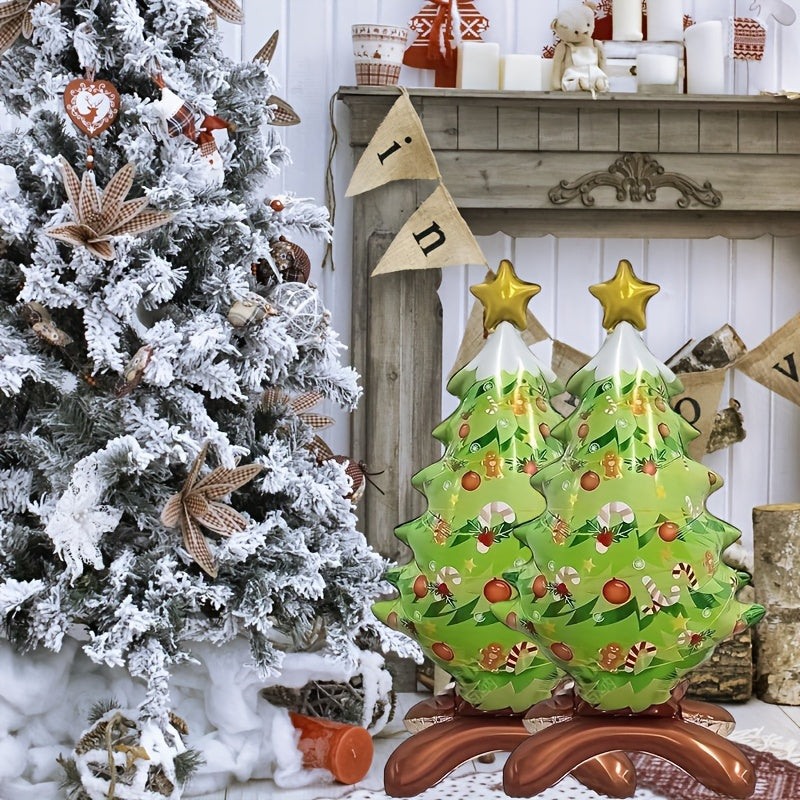 1pc/2pcs Standing Christmas Tree Aluminum Balloon, Christmas Party Decorative Supplies Santa Claus Aluminum Foil Balloon Christmas Balloon Decoration, Christmas Ornaments