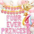 JeVenis 22pcs Four Ever A Princess Birthday Decorations Pink Golden Princess Castles Balloon Garland Crown Number 4 Foil Balloons Banner For 4 Years Old Birthday Party Decor Supplies